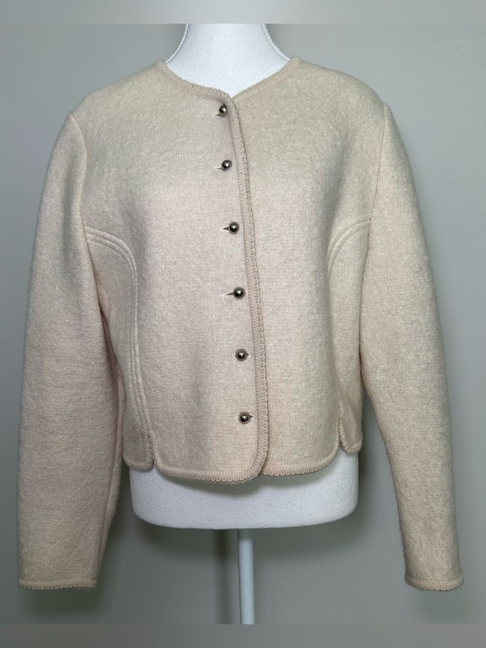 Vintage The Whittaker Collection Virgin Wool Ivory Cream Button Front Cardigan M - Picture 2 of 11